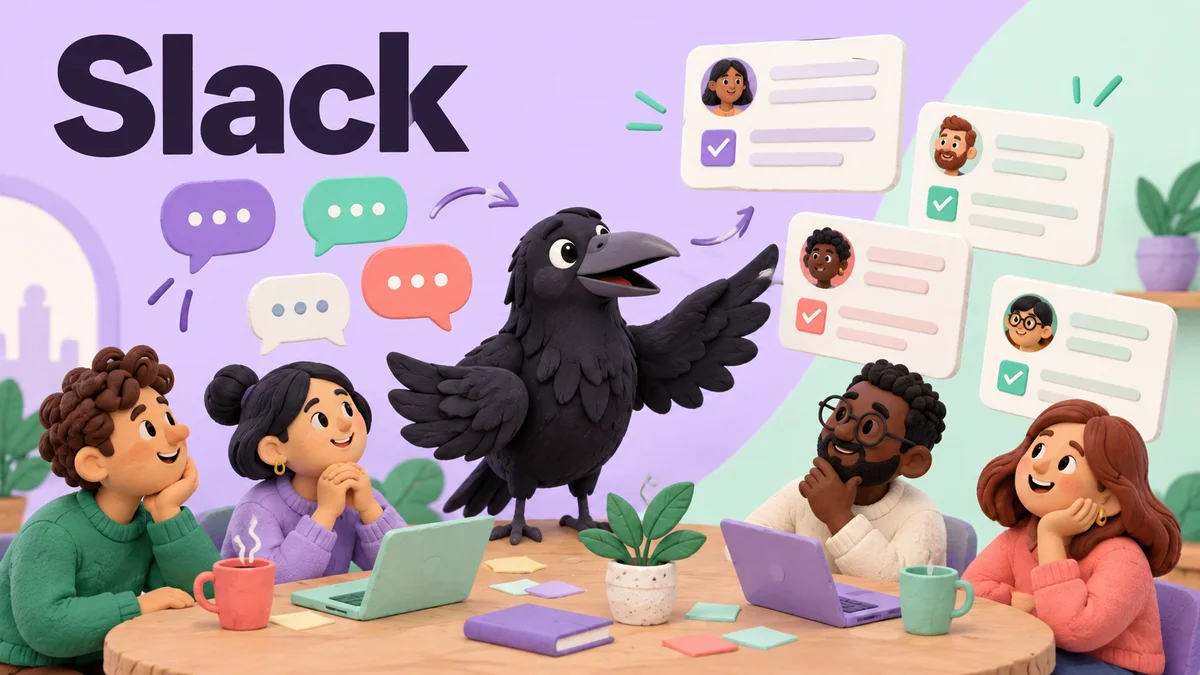 Slackbotをテーマにカラスを描いたAI生成イメージ。実際の製品画面ではありません。